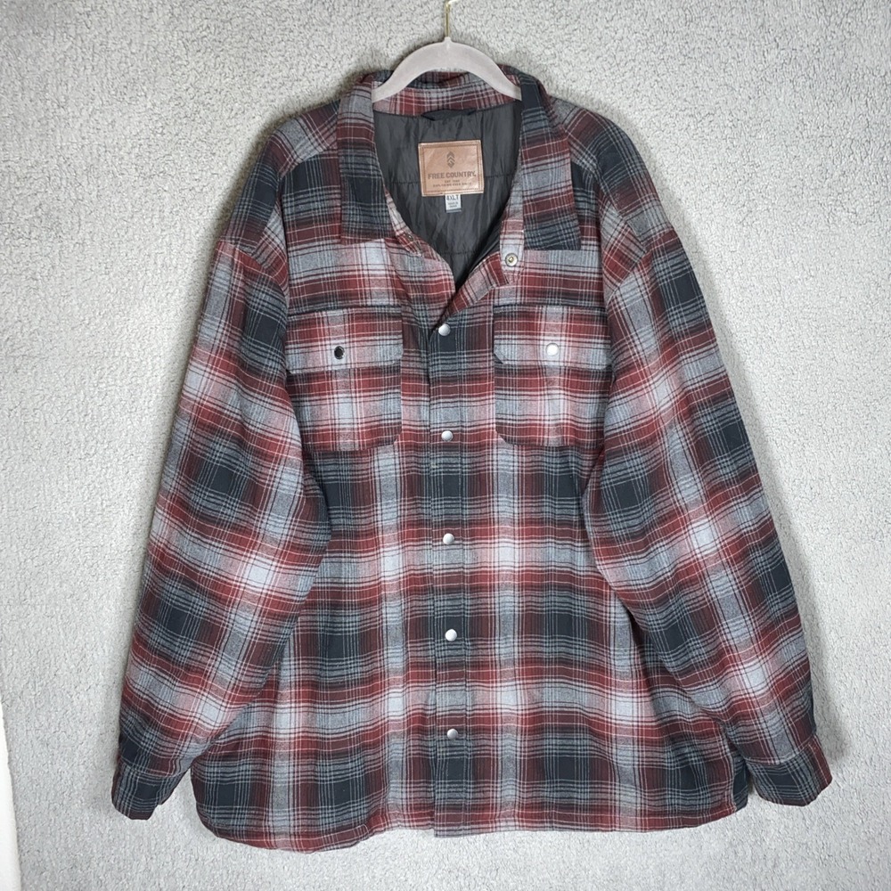 Free Country Men's Sz 4XLT Quilted Plaid Flannel Jacket Red Gray Black - Picture 1 of 10